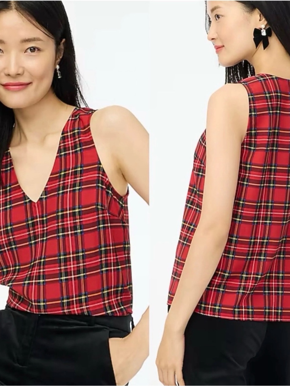 NWT J Crew Red Plaid V-Neck Sleeveless Top - Classic Tartan size Medium